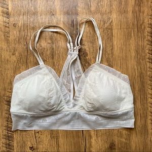 Aerie Lace Bralette Cream White Floral Racerback L